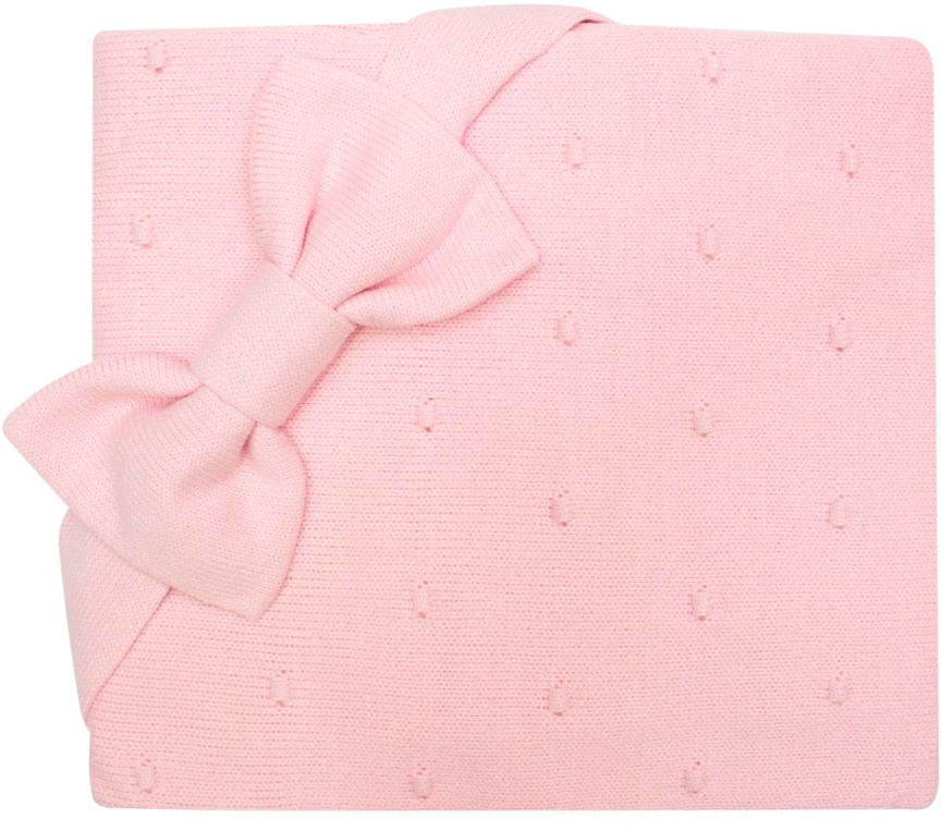 Вязаный комплект с подкладом Luxury Baby Плед и бант розовый 56-62
