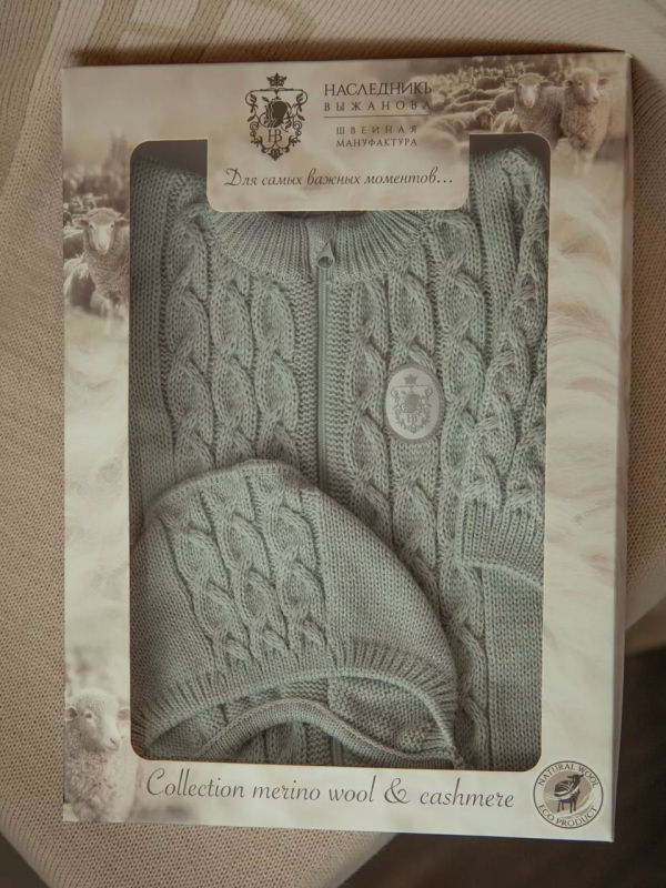 Комплект 2 предмета Косы Наследник Выжанова, р. 56-62, комбинезон, шапка, серый